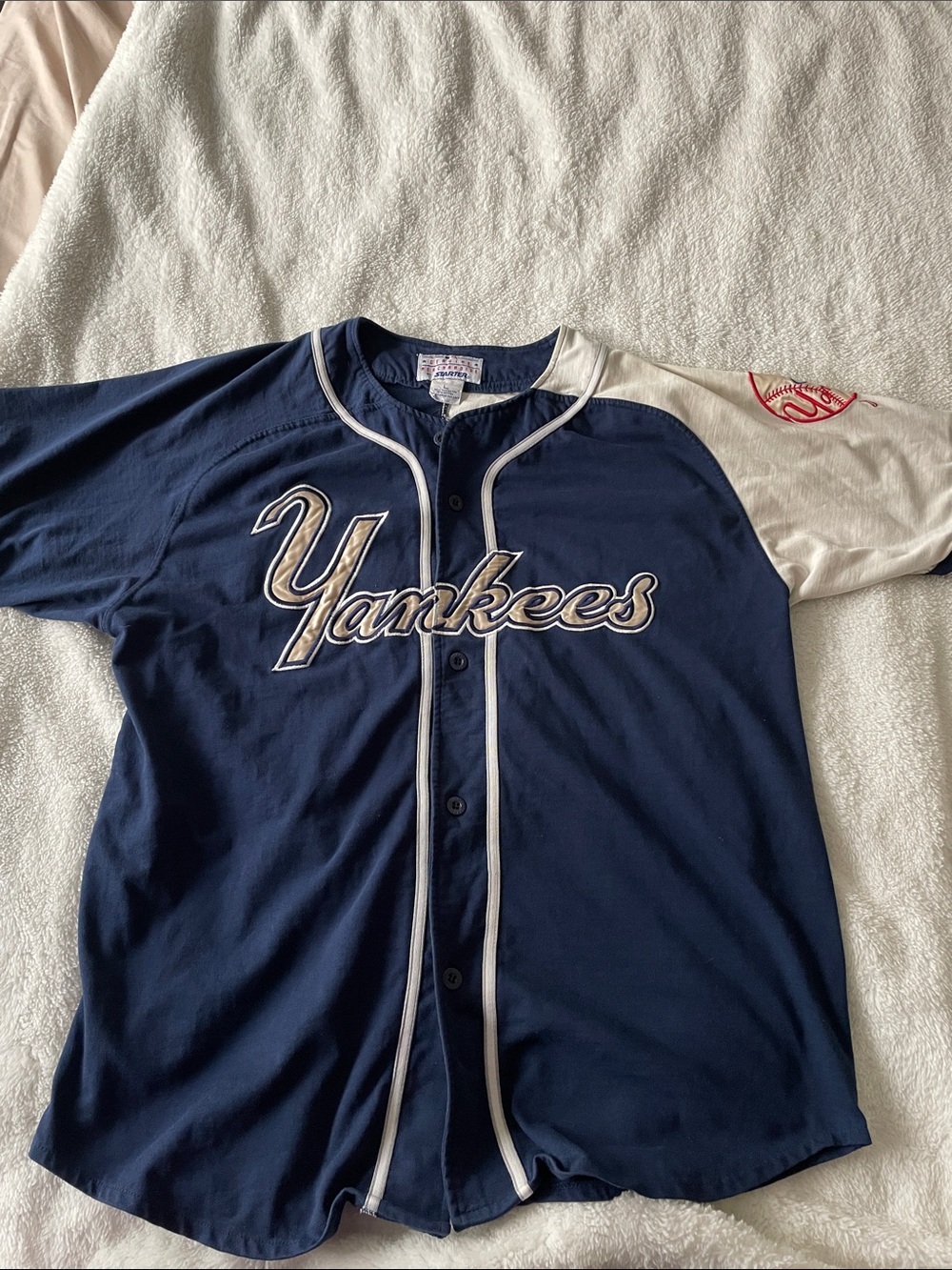 STARTER Navy and White Yankees Button-Up Jersey